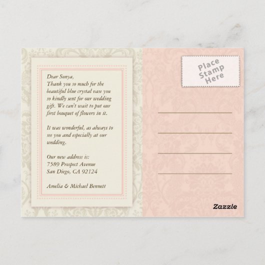 Koraal en Taupe Dank u Photo Card Briefkaart (Achterkant)