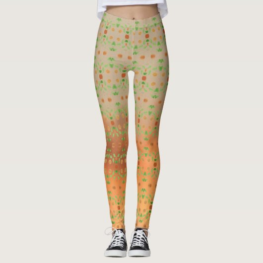 Koraal en Taupe Patterned Leggings (Voorkant)