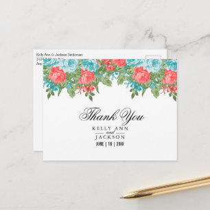 Koraal en Teal Bloem Briefkaart