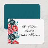 Koraal en Teal Pioenroos Gouden Bruiloft Save The Date (Voorkant / Achterkant)