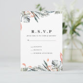 Koraal en tropisch blad loof bruiloft R.S.V.P RSVP Kaartje (Staand voorkant)