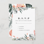 Koraal en tropisch blad loof bruiloft R.S.V.P RSVP Kaartje (Voorkant / Achterkant)