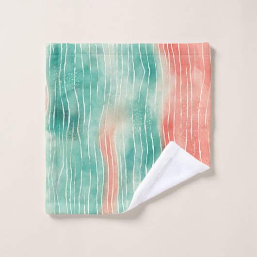 Koraal en Turquoise Bad Handdoek (Wasdoekje)