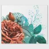 Koraal en Turquoise Floral Cadeaupapier (Vlak)