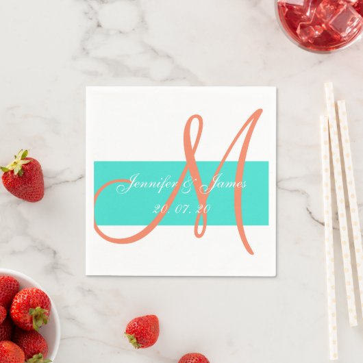 Koraal en turquoise moderne bruidspapier servetten (Insitu)