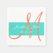 Koraal en turquoise moderne bruidspapier servetten (Voorkant)
