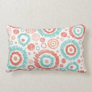 Koraal en Turquoise Stoodle ZigZag Circles Abstrac Kussen