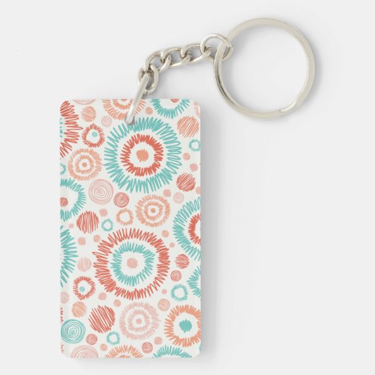 Koraal en Turquoise Stoodle ZigZag Circles Abstrac Sleutelhanger (achterkant)