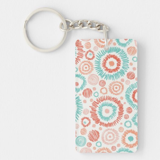 Koraal en Turquoise Stoodle ZigZag Circles Abstrac Sleutelhanger (Voorkant)