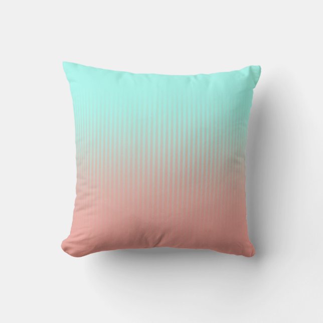Koraal en Turquoise Strepen Kussen (Voorkant)