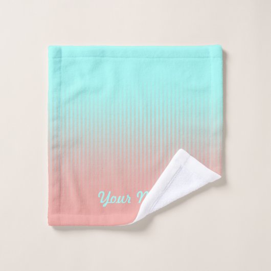 Koraal en Turquoise Striped Bath Bad Handdoek (Wasdoekje)