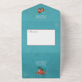 Koraal en Turquoise Waterverf Floral Wedding All  All In One Uitnodiging (Buitenkant)