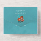 Koraal en Turquoise Waterverf Floral Wedding All  All In One Uitnodiging (Achterkant)