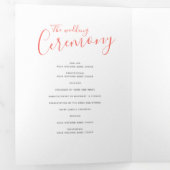 Koraal en wit abstracte kunst bruiloft ceremonie drieluik programma (Binnenzijde eerst)