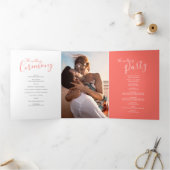 Koraal en wit abstracte kunst bruiloft ceremonie drieluik programma (Binnen)