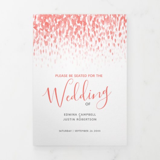 Koraal en wit abstracte kunst bruiloft ceremonie drieluik programma (Cover)