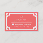 Koraal en wit Chique Griekse Key Border Visitekaartje (Achterkant)