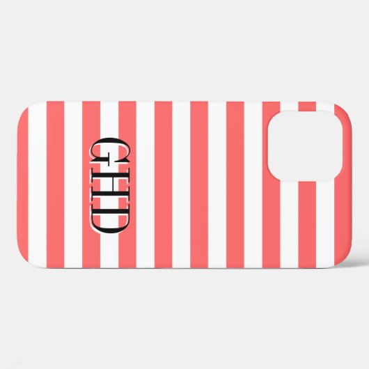 Koraal en wit gestreept monogram iPhone 12 hoesje (Achterkant (horizontaal))