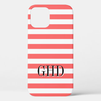Koraal en wit gestreept monogram iPhone 12 hoesje
