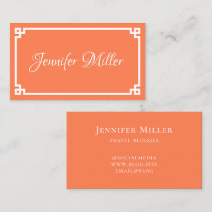 Koraal en wit Grieks Key Minimalist Visitekaartje