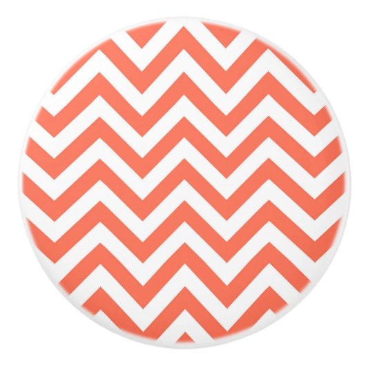 Koraal en wit groots Chevron ZigZag Pattern Keramische Knop (Voorkant)