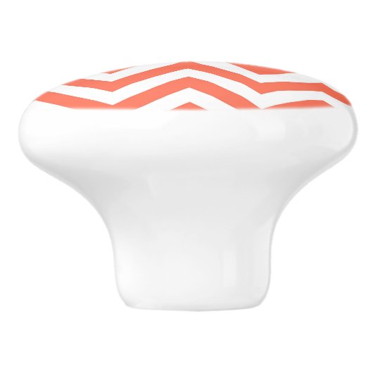Koraal en wit groots Chevron ZigZag Pattern Keramische Knop (Zijkant)