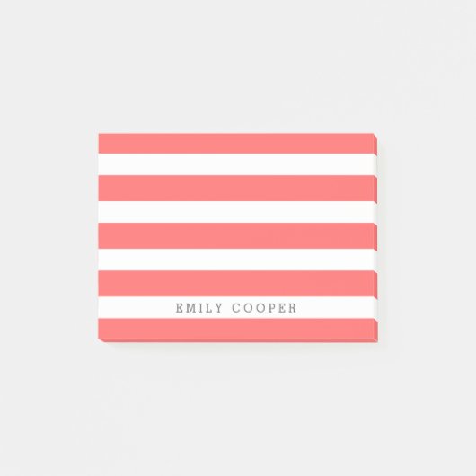 Koraal en Wit Klassieke Strepen Monogram Post-it® Notes (Voorkant)