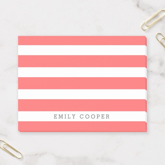 Koraal en Wit Klassieke Strepen Monogram Post-it® Notes