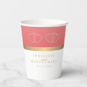 Koraal en wit met gouden harten papieren bekers (Achterkant)