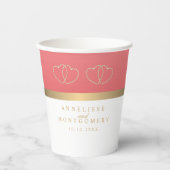 Koraal en wit met gouden harten papieren bekers (Voorkant)