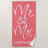 Koraal en wit Mr en Mrs Monogram Strandlaken (Voorkant)