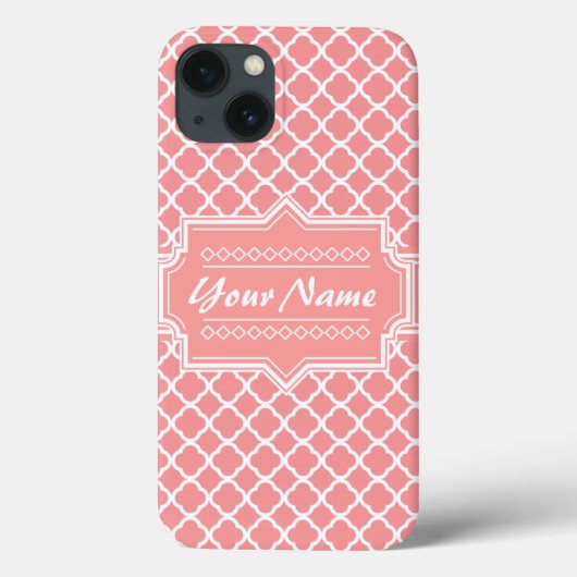 Koraal en wit Quatrefoil Lattice Specialized Case-Mate iPhone Case (Achterkant)