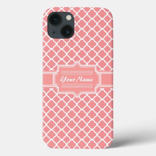 Koraal en wit Quatrefoil Lattice Specialized Case-Mate iPhone Case (Achterkant)