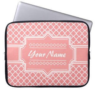 Koraal en wit Quatrefoil Lattice Specialized Laptop Sleeve