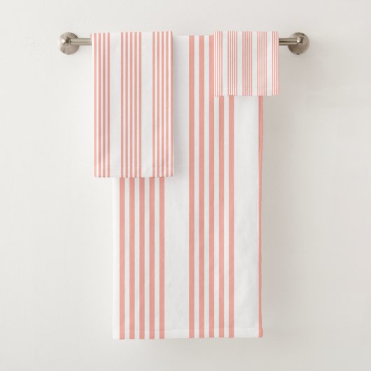 Koraal en wit, vijf strips bad handdoek (Insitu)