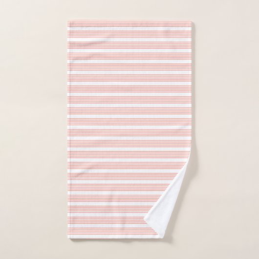 Koraal en wit, vijf strips handdoek (Handdoek)