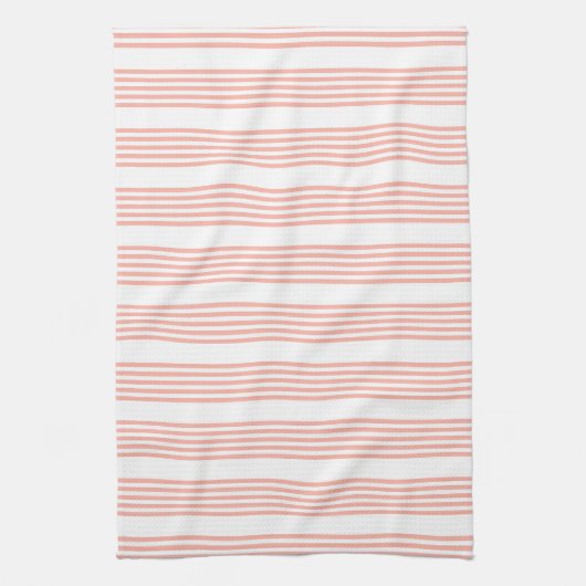 Koraal en wit, vijf strips theedoek (Verticaal)