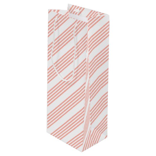 Koraal en wit, vijf strips wijn cadeautas (Voorkant Gekanteld)