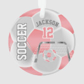 Koraal en wit Voetbal personaliseren Ornament (achterkant)
