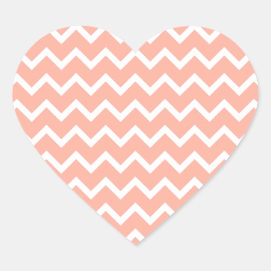 Koraal en wit Zig Zag Pattern. Hart Sticker (Voorkant)