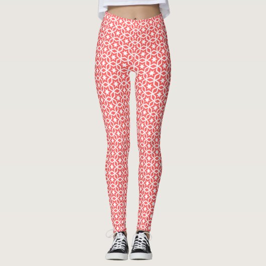 Koraal- en witroosterpatroon leggings (Voorkant)
