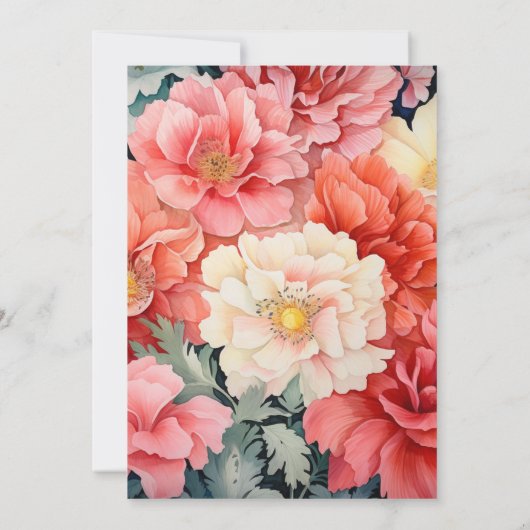 Koraal en witte bloemenbruiloft kaart (Achterkant)