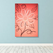 Koraal en witte bloemige muur canvas afdruk (Insitu (Houten vloer))