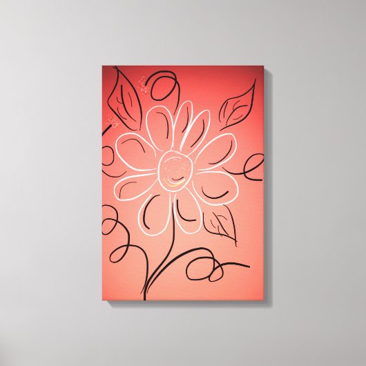 Koraal en witte bloemige muur canvas afdruk (Voorkant)