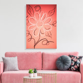 Koraal en witte bloemige muur canvas afdruk (Insitu (Woonkamer))