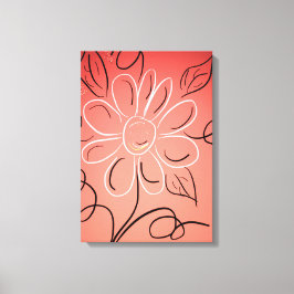 Koraal en witte bloemige muur canvas afdruk