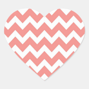 Koraal en witte Chevron Hart Sticker