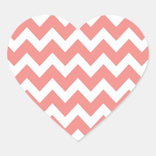 Koraal en witte Chevron Hart Sticker (Voorkant)