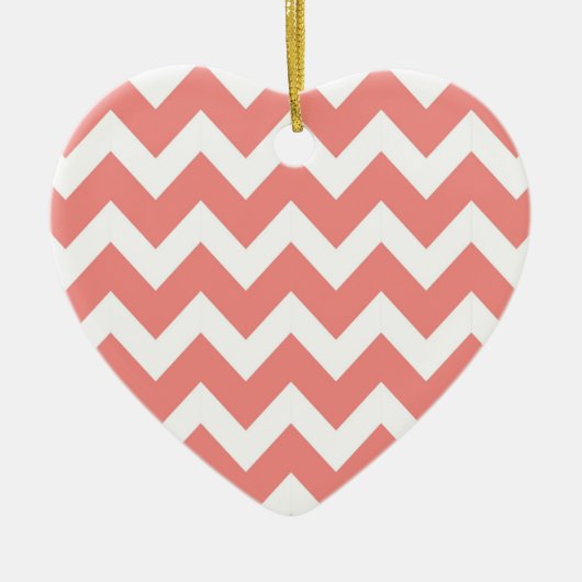 Koraal en witte Chevron Keramisch Ornament (Voorkant)