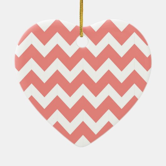 Koraal en witte Chevron Keramisch Ornament (Achterkant)